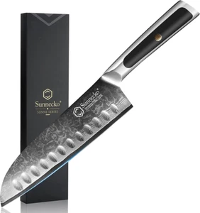 Sunnecko Santoku Knife 7 inch Japanese Chef's Knife Damascus Steel Sushi Slicer - Picture 1 of 6