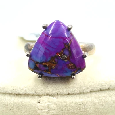 Фиолетовое медное бирюзовое кольцо со штампом 925 TGGC Джайпур Индия размер 10 богемное вестерн - Изображение 1 из 4