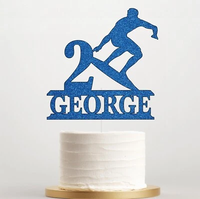 Personalised Birthday Surfing Glitter Cake Topper Surfer Dude Surfboard - Image 1 of 4