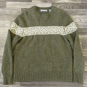 Vintage Marconi Lambswool Sweater Men’s XL Green White Fair Isle 90s Classic - Picture 1 of 7