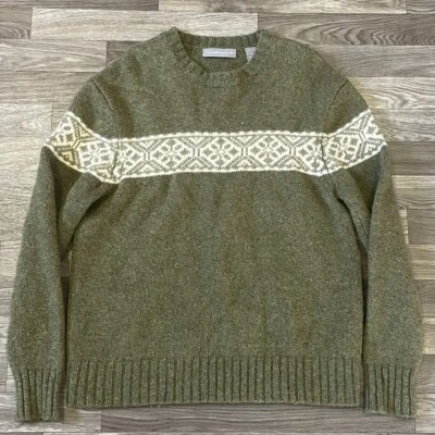 Vintage Marconi Lambswool Sweater Men’s XL Green White Fair Isle 90s Classic - Image 1 of 4