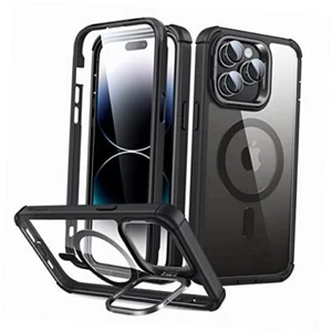 Magnetic for Case, Full-Body Military iPhone 14 Pro Max Clear Black+Stand - Picture 1 of 7