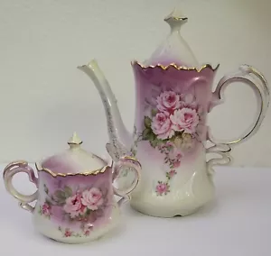 Juego de tetera y azucarero vintage de rosas románticas porcelana Lefton - Imagen 1 de 7