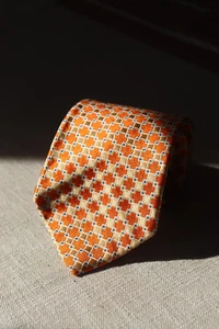 Vintage H HILFIGER (Luxe Line) Italy Made Orange Navy Woven Silk Geometric Cross Tie* - Bild 1 von 16