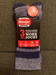 Wrangler Men's 3 Pack Wool Blend Cushion Steel Toe Work Socks 6-12 Navy - Picture 1 of 6