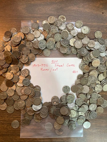 1943-PDS  "STEEL" CENT LOT, 500 coins, below good, rusty,  cull,  lot 6-1 Cover