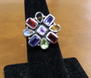 GORGEOUS NB Nicky Butler Sterling Silver Ring W/9 Multi Colored Stones Size 7.75 - Picture 1 of 2