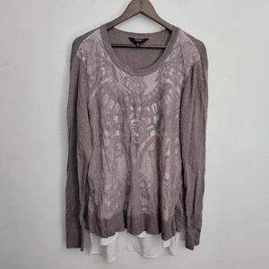 Suéter Simply Vera Wang para mujer XXL marrón encaje en capas manga larga Lagenlook - Imagen 1 de 7