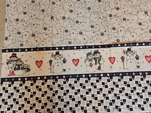 Vintage Cotton Quilt Fabric Christmas Snowman Border 1 Yard - Picture 1 of 3