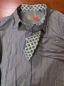 Camisa con botones Robert Graham para hombre talla 2XL verde púrpura a rayas  - Imagen 1 de 12