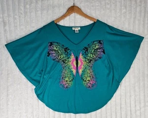 Belle De Jour Women’s Teal Multicolor Butterfly Design Top Size Large - Picture 1 of 6