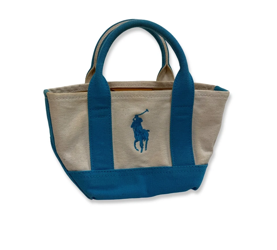 Bolso Ralph Lauren Mini Lona Bordado Poni Azul/Crema Foto 1 de 4
