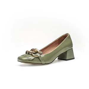 Womens French Patent Leather Tassel Work Shoes Square Toe Block Heel Party Shoes - Picture 1 of 11