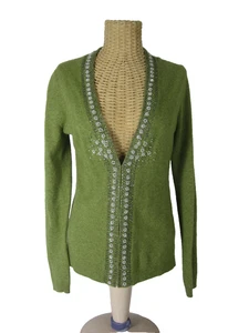 J Crew Women S Olive Green Angora Merino Wool Cashmere Beaded Pearls LS Cardigan - Picture 1 of 9