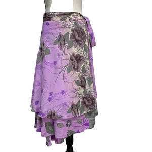 Iris Impressions Floral Silk Blend Reversible Wrap Skirt Sz M Purple Fairy Boho - Picture 1 of 12