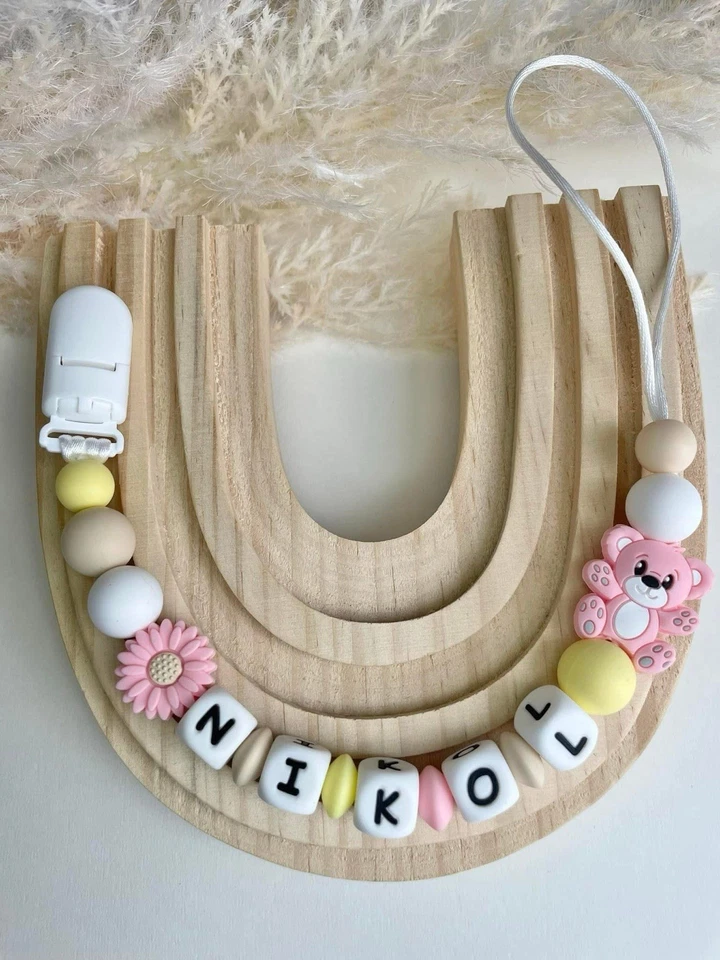 Personalised Pacifier Clip Name Customized Silicone Beads for Baby Shower Gift - Image 1 of 1