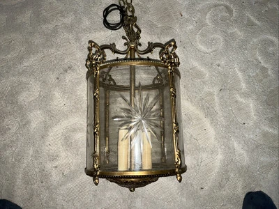 Round Lantern Glass Star Engraved Bronze Gold Mount Louis XV Style Made n Spain - Image 1 of 4