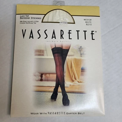 Vassarette M 码蕾丝上衣后缝丝袜丝质透明腿白色中号袜 — 第 1/4 张图片