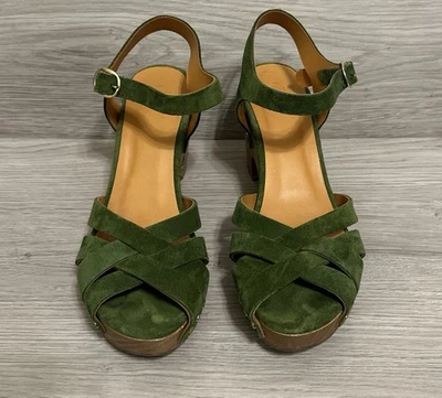 Sandalias Zuecos Sezane Isabelle Sabot EE. UU. 8 Verde Caqui Tacón Madera Cómodo Boho Foto 1 de 4