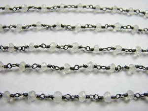 18 Inch Natural MoonStone Straight Sterling Rhodium Plated Gem Stone Link Chain - Picture 1 of 1