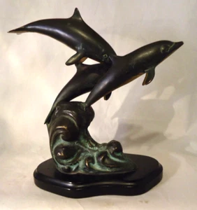 SPI SAN PACIFIC INT'L BRONZE 3 DOLPHIN SCULPTURE 9" TALL - Picture 1 of 5