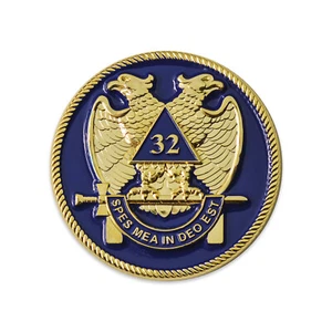 32nd Degree Scottish Rite Masonic Auto Emblem - [Blue & Gold][2'' Diameter] - Picture 1 of 1