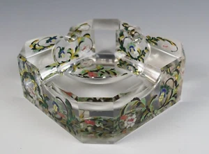 Vintage Bohemian or Austrian Enameled Cut Glass Crystal Ashtray Hand Painted - Picture 1 of 11
