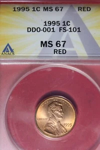 1995 ANACS MS67 RED DD0-001 FS-101 LINCOLN MEMORIAL CENT #B48343 - Picture 1 of 2