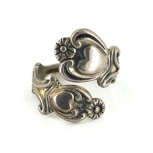 Vintage AVON Sterling Silver Treasured Heart Spoon Ring Sz. 8 - Picture 1 of 6