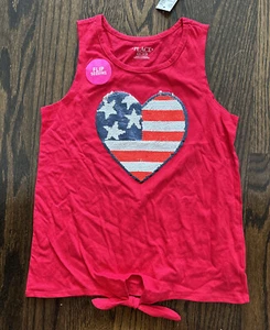 NWT CHILDREN'S PLACE TANK TOP TIE RED WHITE BLUE FLAG SILVER FLIP SEQUIN L 10/12 - Picture 1 of 7