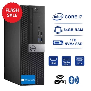 Dell Optiplex Desktop PC Intel Core i7 ,64GB RAM,1TB NVMe SSD,Win 10,Wifi+BT - Picture 1 of 7