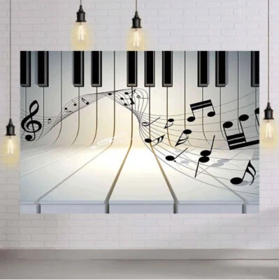PIANO KEYBOARD Birthday Scene Setter wall mural BACKDROP 5'x3' music notes - Image 1 of 2