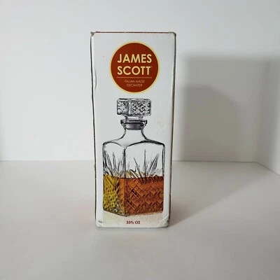 James Scott 33 3/4oz Lead-Free Crystal Whiskey Decanter w/ Square Stop Italian - Image 1 of 4