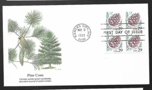 PINE CONE FAMILIAR CONIFER  1993  FLEETWOOD CACHET FDC STAMP BLOCK VF UNADDR - Picture 1 of 1
