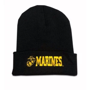 U.S. Marines USMC Emblem Black Cuffed Beanie Cap Hat NEW Fast Free Ship - Picture 1 of 6