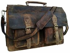 Men's 15" Retro Buffalo Leather Laptop Messenger Bag Office Briefcase Bag