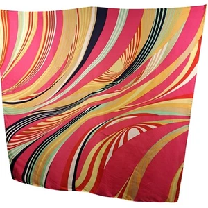 Echo Scarf Millerighe Silk 35" Square Swirl Lines Designer Pink Green Navy Gold - Picture 1 of 3