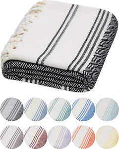 DEMMEX Oversized Turkish Bath and Beach Towel - 100% Organic Cotton, Lightweight - Picture 1 of 9
