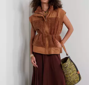 Gilet Ulla Johnson Shiloh trapuntato finto shearling marrone taglia M - Foto 1 di 8