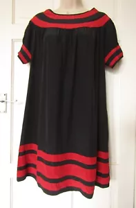 Oli Fusion by PPQ Black Midi Silk Dress/Tunic with Red Ribbon Stripes Accent 8 - Picture 1 of 11