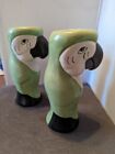 VINTAGE TIKI PARROT VASES ART DECO GREEN AND BLACK 8" HIGH EXC CONDITION