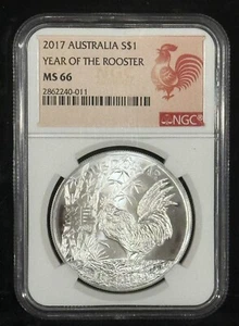2017 Lunar Year of the Rooster ** 1oz Silver ** Royal Australian Mint NGC MS66 - Picture 1 of 2