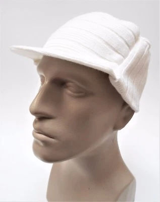 Gorra blanca de invierno tejida cadete para hombre con ala estilo militar sombrero de ajuste elástico Foto 1 de 3