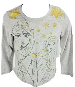 Child Girl Disney Frozen II Long Sleeve T Shirt Elsa Anna Gold Glitter Tee Gray - Picture 1 of 3
