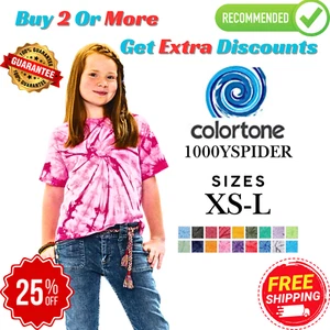 TD953 Colortone 1000YSPIDER Youth Short Sleeve Spider Tie Dye Stylish T-Shirt - Picture 1 of 2