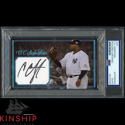 CC Sabathia signed Cut 3x5 Custom Card PSA DNA Slab HOF Baseball Auto C4501 - Image 1 of 2