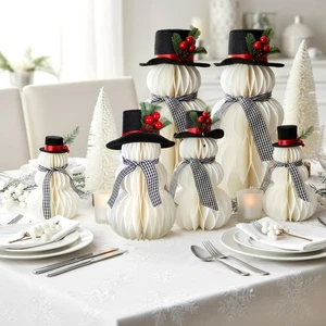 6 Pcs Christmas Snowman Table Decorations Paper Winter Honeycomb Table Center... - Picture 1 of 7