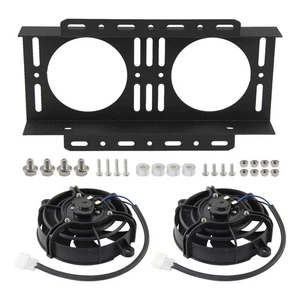Dual 5.5'' Universal Electric Fan + Medium Oil Cooler Bar&Plate Mounting Bracket - Picture 1 of 11