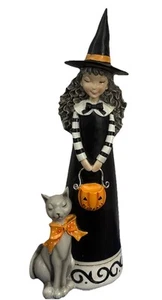 Dept 56 Halloween Gray Curly Hair Witch + Gray Cat + Jack-O-Lantern 15.5” Tall - Picture 1 of 11