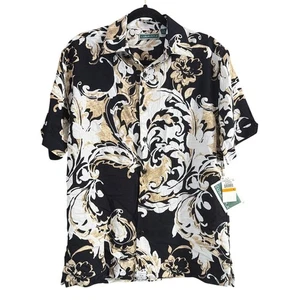 Cubavera Men's Black Gold Tan Paisley Floral Button Down Shirt Size Small S New - Picture 1 of 6